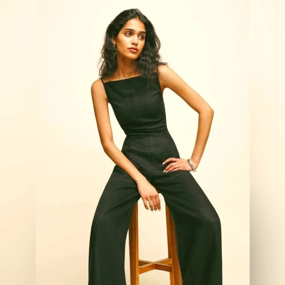 NWT Reformation Ciara Linen Sleeveless Jumpsuit Relaxed Leg Black | size 0 - Picture 1 of 11